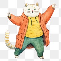 PNG Cat dancing drawing sketch representation. 