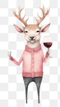 PNG Celebrating Christmas has a deer cheers wine drawing mammal animal. 