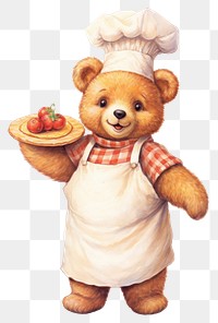 PNG Cute bear chef holding apple pie toy representation freshness. 