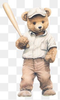 PNG Teddy bear playing baseball cute toy  