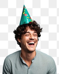 PNG Man wearing party hat laughing adult celebration. 