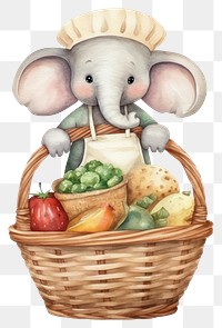 PNG Elephant chef basket cartoon holding. 