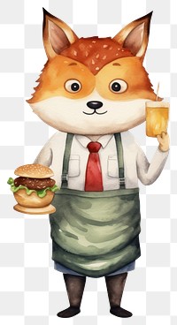 PNG Fox waiter portrait holding cartoon. 