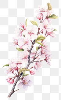 PNG Blossom drawing flower branch. AI generated Image by rawpixel.