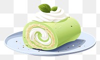 PNG Matcha cream roll cake dessert plate. 