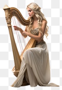 PNG Elf woman harp music white background. AI generated Image by rawpixel.