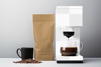 Coffee machine png mockup, transparent product packaging