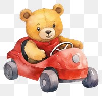 PNG Cute bear driving toy car representation. 