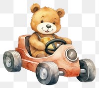 PNG Cute bear driving vehicle car toy. 