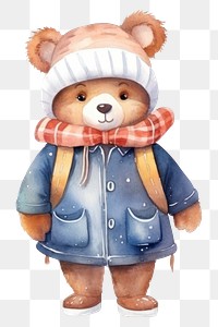 PNG Cute bear winter fashion toy white background representation. 