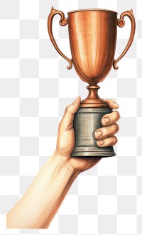 PNG Hand holding trophy white background achievement refreshment. AI generated Image by rawpixel.