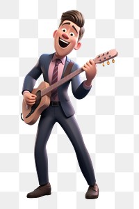 PNG Business man singing musician cartoon guitar. 