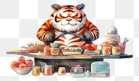 PNG Tiger selling sushi table food creativity. AI generated Image by rawpixel.