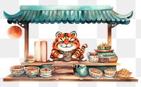 PNG Tiger selling sushi mammal table representation. 