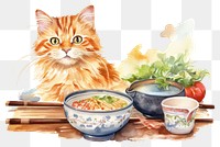 PNG Cat selling a udon mammal animal dish. 