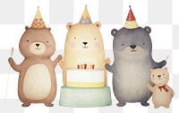 PNG Party individual bear characters wearing party hat animal cute representation. 