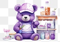 PNG Purple bear selling milkshake toy representation creativity. AI generated Image by rawpixel.