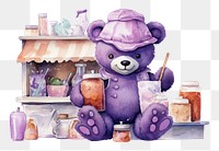 PNG Purple bear selling milkshake toy representation creativity. 