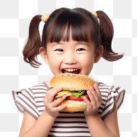 PNG Cute little asian girl enjoy eating a hamburger have fun child food cute
