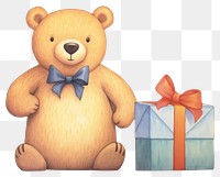 PNG Bear holding shopping bag toy white background representation. 