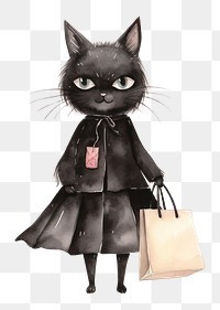 PNG Black cat holding shopping bag handbag mammal animal. 