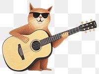 PNG Cat wearing sunglasses guitar white background performance. 