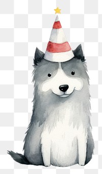 PNG Cute husky dog wearing a party hat birthday dessert animal. 