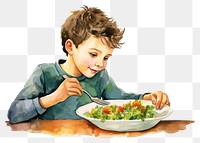 PNG Kid eating salad plate food vegetable. 