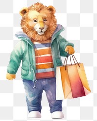 PNG Lion holding shopping bag toy representation accessories. 