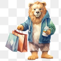 PNG Lion holding shopping bag mammal representation consumerism. 