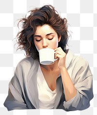 PNG Sleepy woman drinking coffee cup mug 