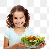 PNG Girl eating salad child smile happy. 