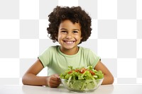 PNG Kid eating salad child food bowl. 