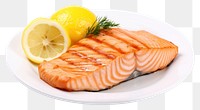 PNG Grilled Salmon steak salmon plate seafood. AI generated Image by rawpixel.