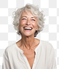 PNG Senior woman laughing adult smile. AI generated Image by rawpixel.
