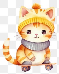 PNG Cat playing skateboard cartoon cute white background. AI generated Image by rawpixel.