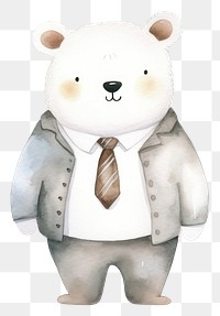 PNG Cute white bear wearing suit cartoon toy  