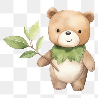 PNG Cute bear holding plant cartoon toy  