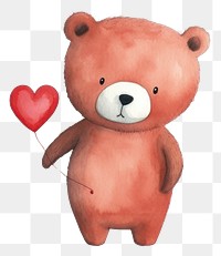 PNG Cute bear holding heart cartoon toy white background. 