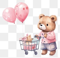 PNG Cute bear shoping balloon cartoon toy. 