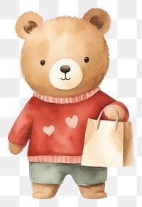 PNG Cute bear wearing shop bag cartoon toy  