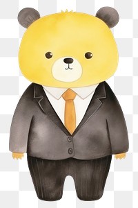 PNG Cute bear wearing suit cartoon toy  