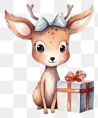 PNG Cute deer wearing gift box animal cartoon mammal. 