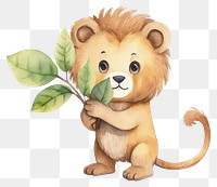 PNG Cute lion holding plant animal cartoon mammal. 