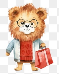 PNG Cute lion holding shop bag handbag cartoon mammal. 