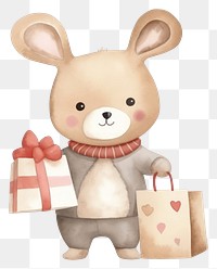 PNG Cute rabbit holding shop bag cartoon animal  