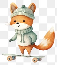 PNG Fox playing skateboard cartoon winter cute. 