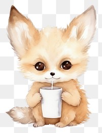 PNG Fennec fox drinking cartoon mammal animal. AI generated Image by rawpixel.