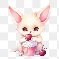 PNG Fennec fox eat dessert cupcake cartoon mammal. 