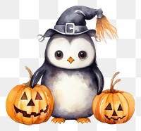 PNG Penguin holding pumpkin halloween cute anthropomorphic. 